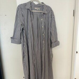 LOFT Striped Long Button-Up Shirt Dress